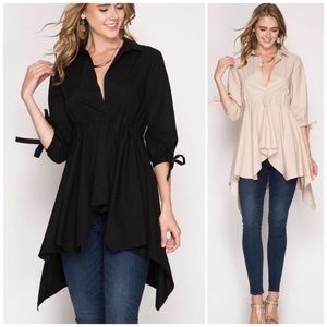 ❗️CLOSING SALE❗️ Black Empire Drawstring Waist Top